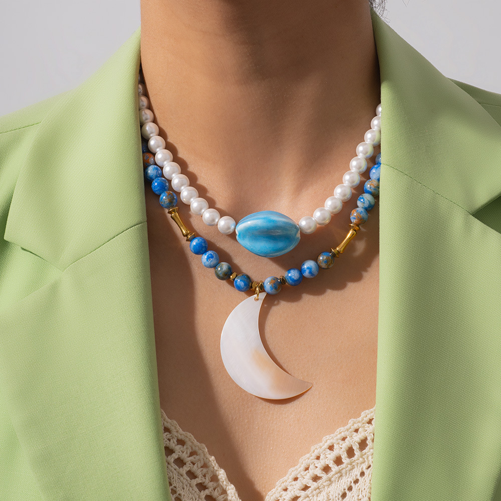 36g Weight Pendant Necklace Classification Pearl Chain Material Beaded Chain Chain Type 1 Piece Quantity Vacation Classic Style Round Artificial Pearl Titanium Steel Beaded Chain Pendant Necklaces Wholesale