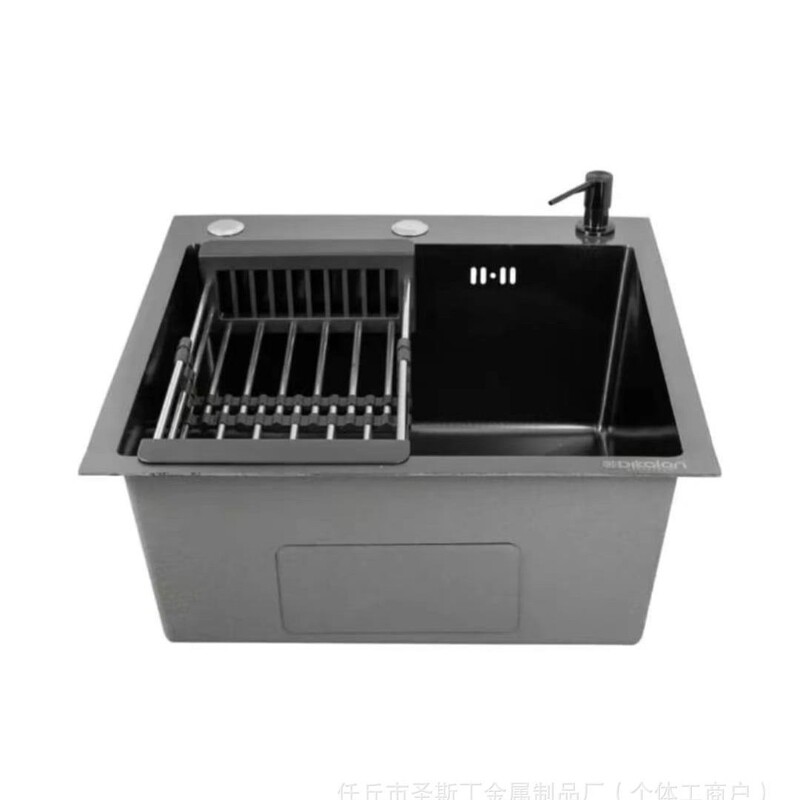 Cross-border source stainless steel sink sink sink large single tank thickened dish basin manual basin black king kong kitchen sink