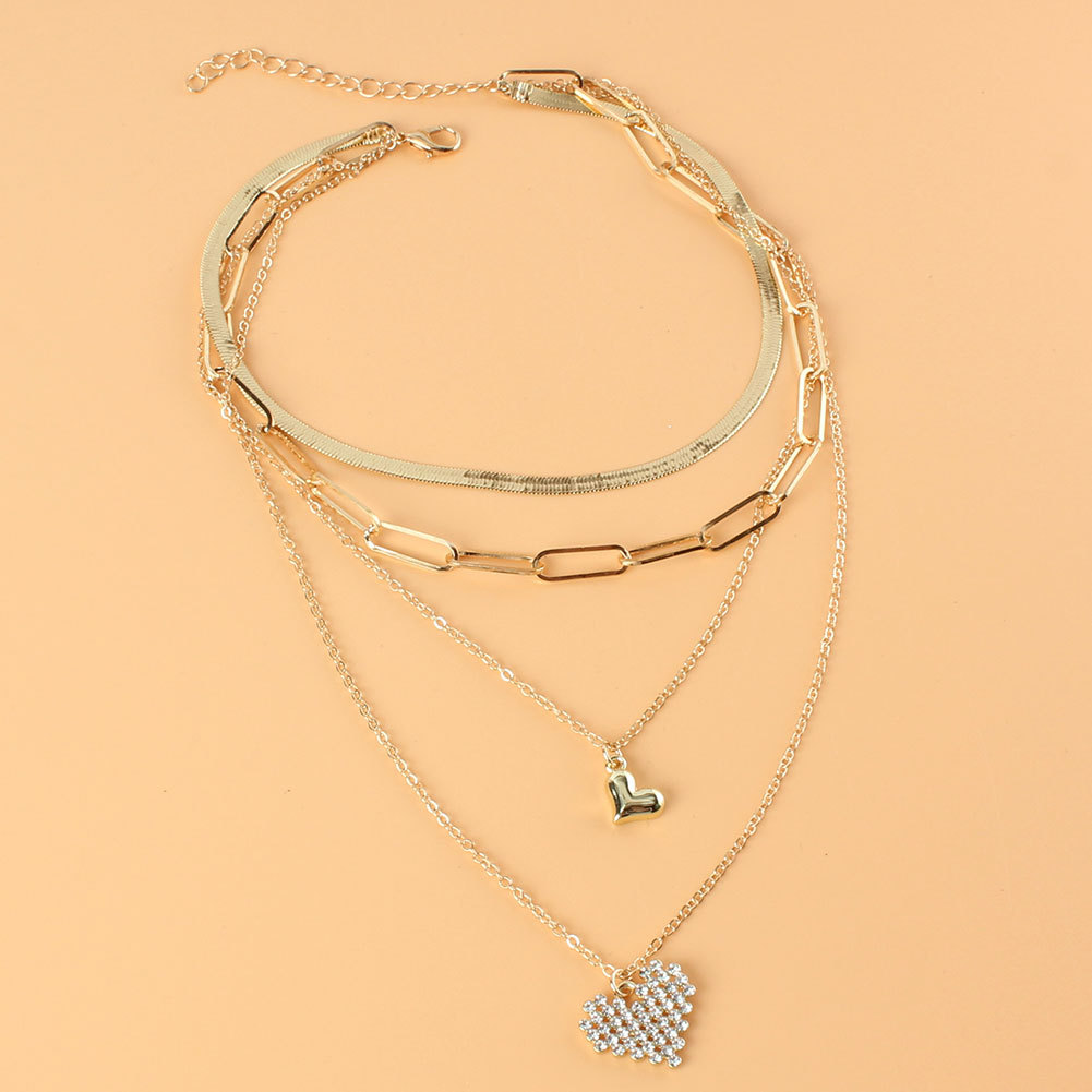 Mode Mehrschichtige Legierung Diamant Herzförmige Halskette display picture 4
