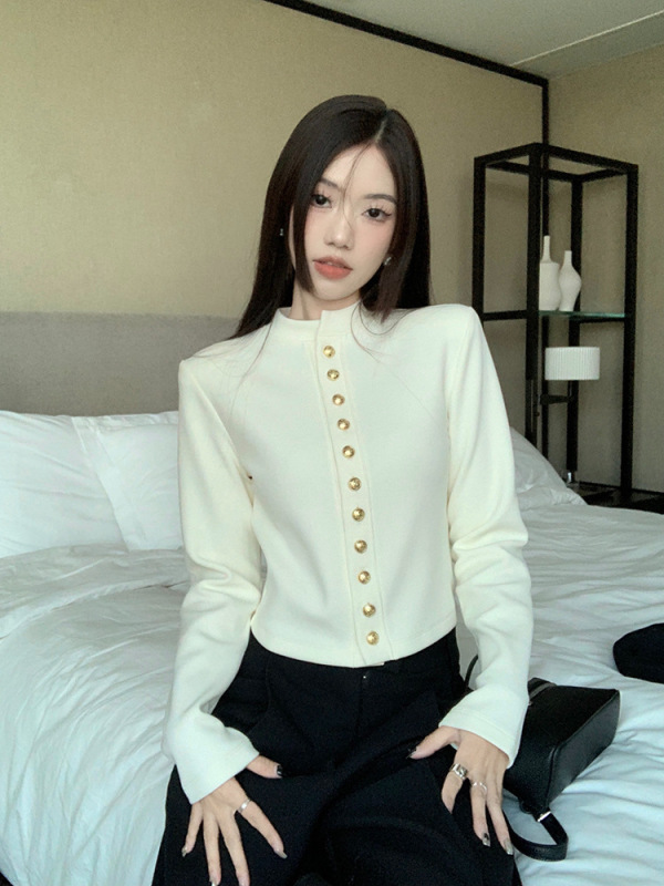 【工場現物】黒い香風コート女性秋上着修身セーター長袖ショートニットカーディガン|undefined