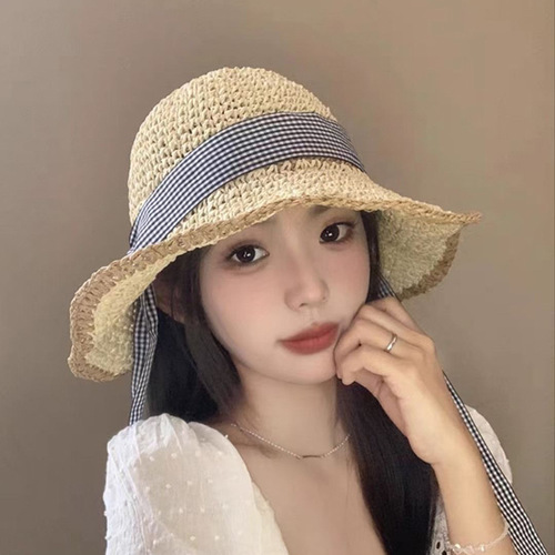 2024 New Model Grass Hat for Women Summer Beach Sand Beach Photo Hat Wide Brim Sunshade Sun Hat Weave Fisherman Hat