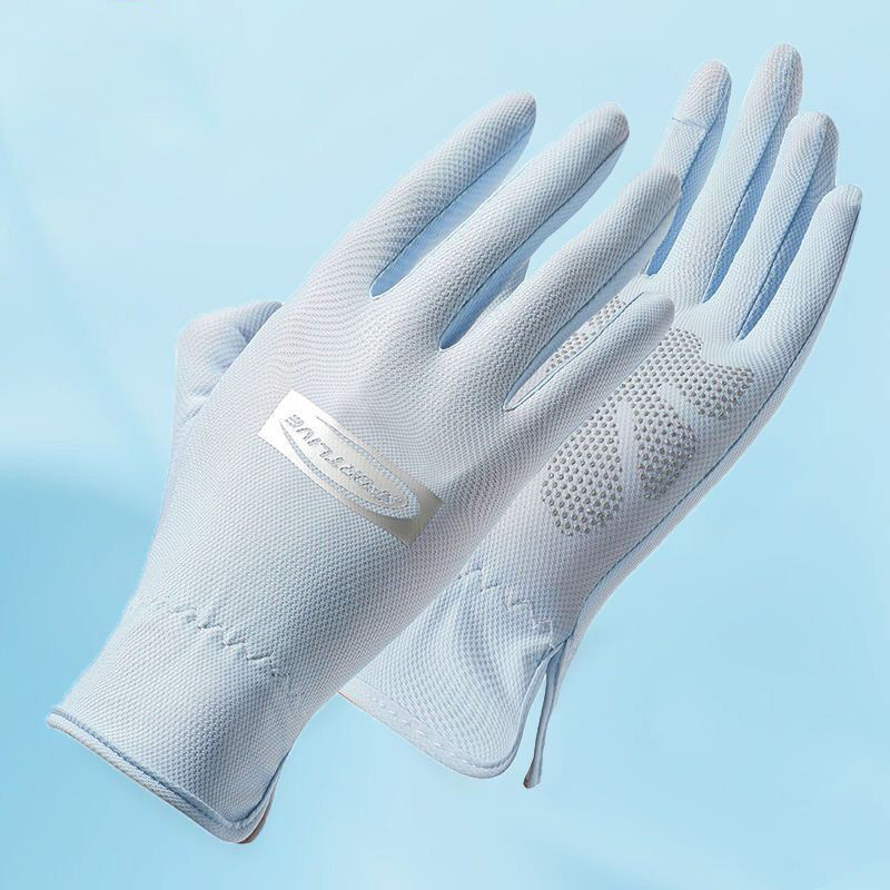 Guantes de protección solar para mujer delgados protección UV al aire libre transpirable dedo completo antideslizante conducción guantes de dedo de fuga de seda de hielo