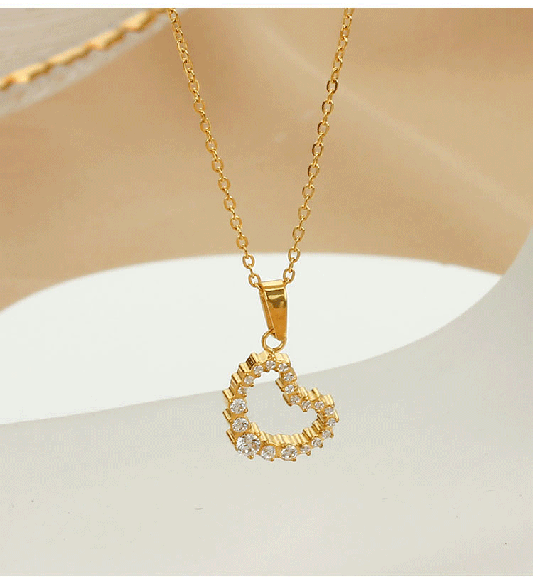 Holiday, Daily Occasion Titanium Steel Material Titanium Steel Basic Modern Style Classic Style Plating Inlay Heart Shape Zircon Pendant Necklace