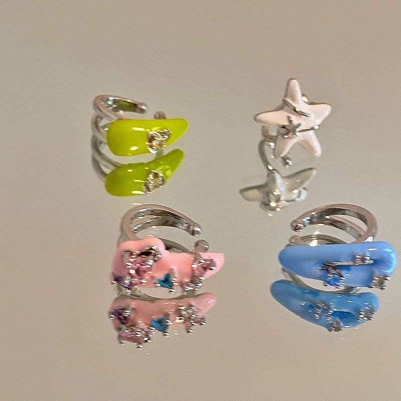 5g Weight None Ear Needle Material Ear Cuffs Classification 1 Piece Quantity Daily Occasion Alloy Material Geometric Pattern Women's Gender Enamel, Plating Design Sweet Style 1 Piece Sweet Geometric Enamel Plating Alloy Ear Cuffs 4