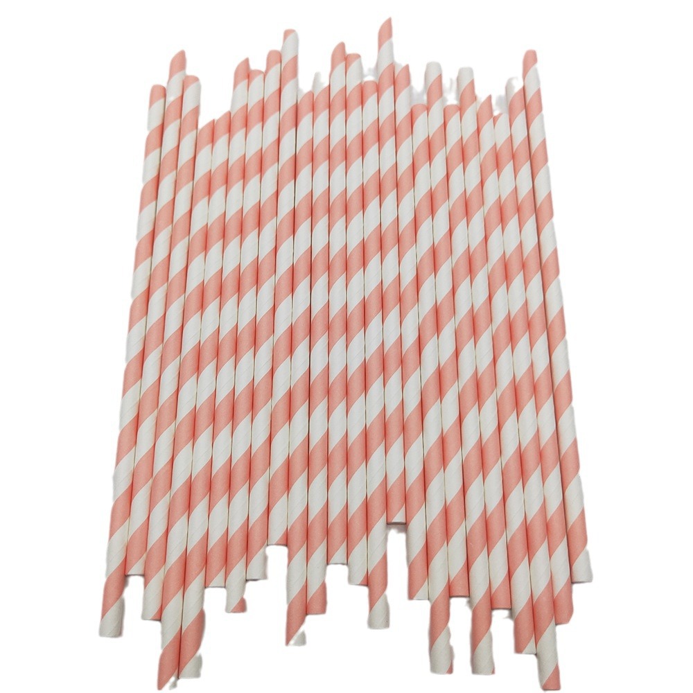 Combinación de color rosa paja de papel desechable degradable papel Kraft bar fiesta postre pastel decoración tubo de beber tubo recto