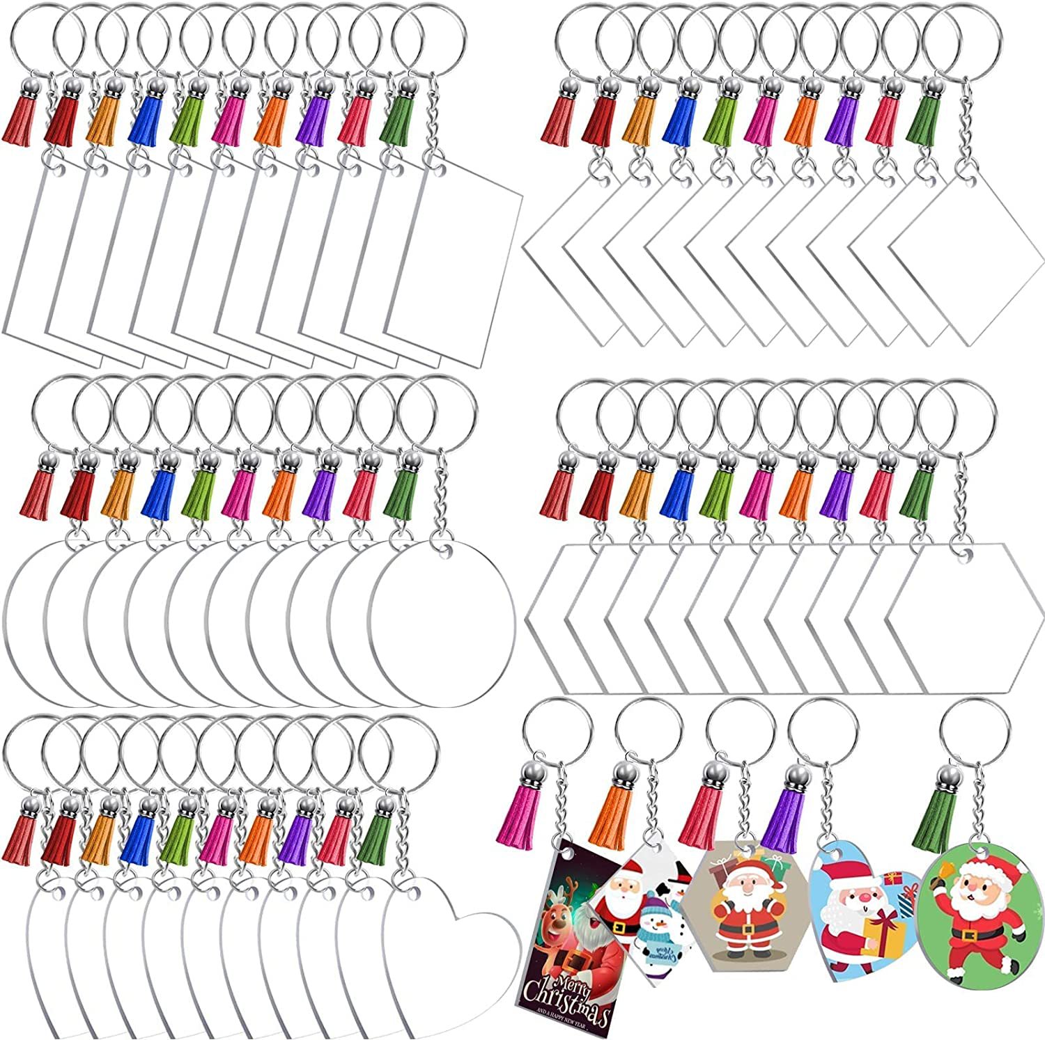 200pcs5 formas disco acrílico transparente cuero borla encanto llavero salto anillo DIY traje transfronterizo