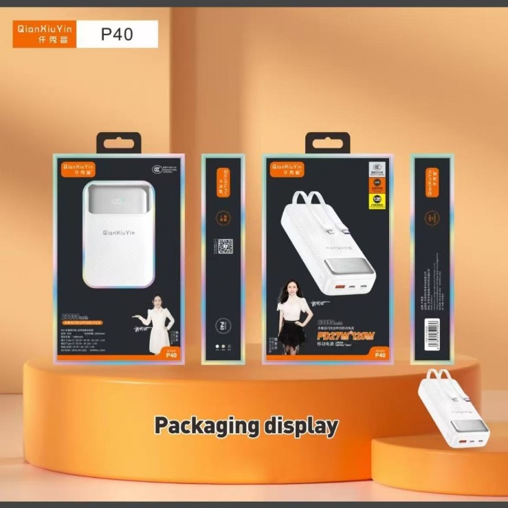 Brand P40 Fast Charging Mobile Power Supply 120W/Pd Comes with Dual-Wire Multi-Compatible Flash Charging 20000 Mah Power Bank