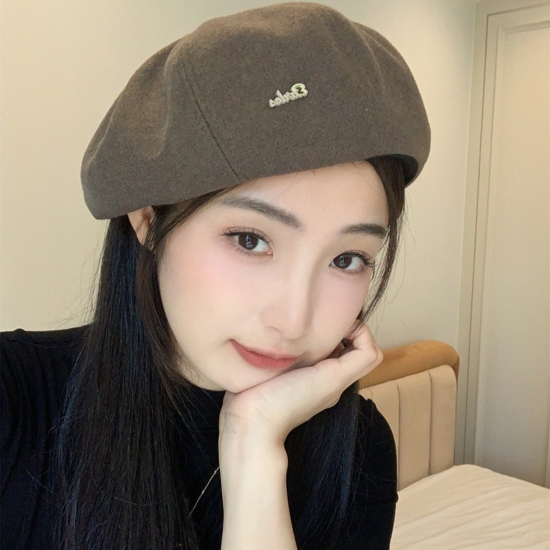 2025新款秋冬毛呢金属贝雷帽女韩系复古文艺甜美百搭显脸小八角帽|undefined