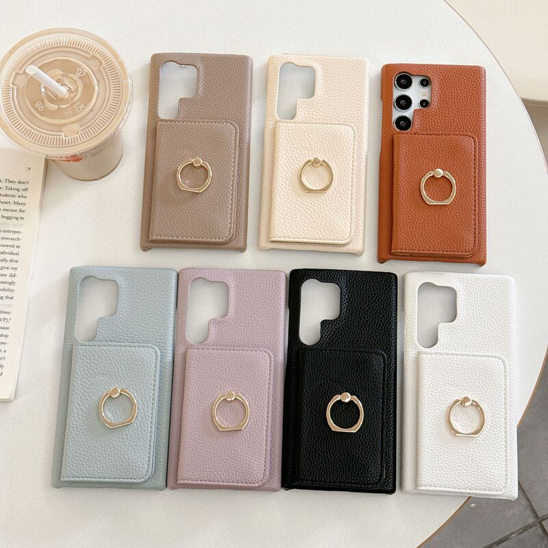 For Samsung S24Ulra litchi pattern left and right card ring buckle mobile phone case S23/S22/21 protective cover