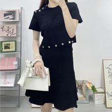法式小众女装甜美减龄复古提花荷叶裙边短袖针织套头两件套连衣裙