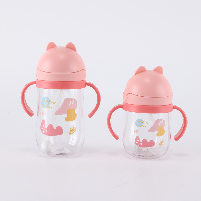 Tongqu gato 350ML paja de los niños taza de plástico taza de beber del bebé estudiante Flip taza de agua taza de beber de aprendizaje