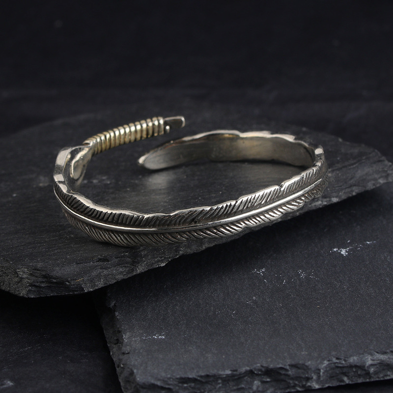Vintage Gold Tail Feather Bracelet Men's Trendy Personalized Solid Bracelet Men's Jewelry Imitation Thai Silver Feather Bracelet
