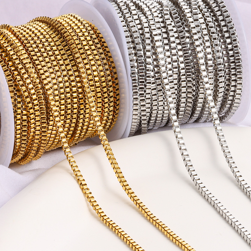 Square box chain stainless steel 18k gold necklace bracelet beaded plain chain handmade DIY jewelry semi-finished chain wholesale Square box chain stainless steel 18k gold necklace bracelet beaded plain chain handmade DIY jewelry semi-finished chain wholesale