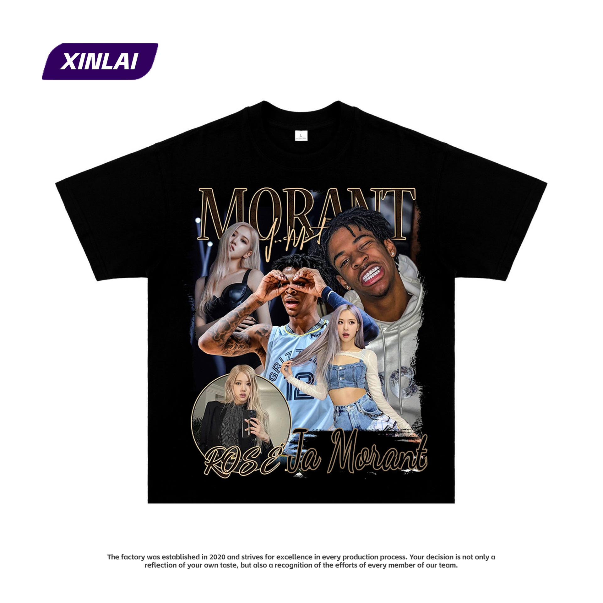 Camiseta americana estrella Rosa James Morant Curry impreso manga corta de algodón calle media manga camiseta al por mayor