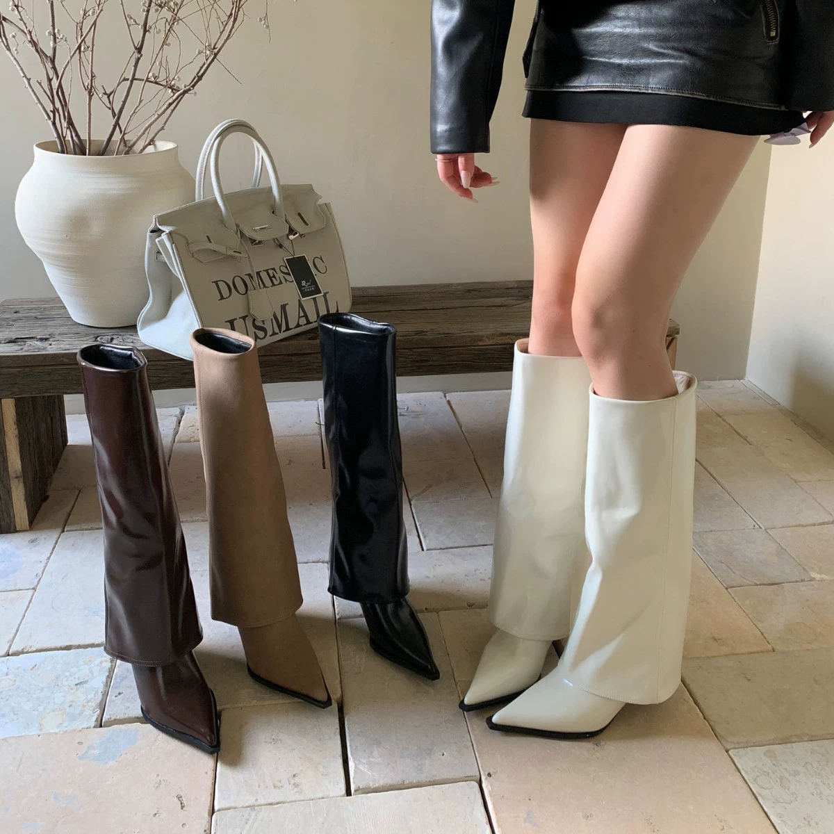 Женские сапоги до колена из лакированной кожи на высоком каблуке с острым носком, осенние и зимние сапоги для девочек в стиле пикантных сапог.