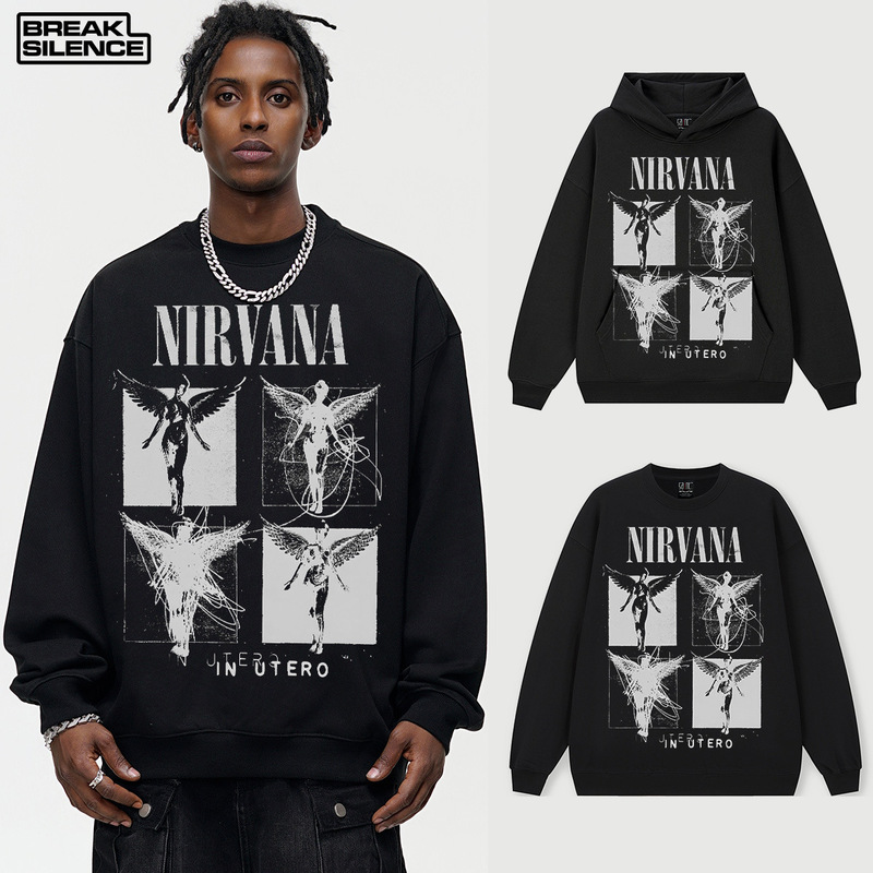 NIRVANA Line Draft Angel Cross-border Heavy Men's and Women's Crewneck Hooded Sweat American vintage Men's Sweat Fashion