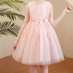 女童連衣裙春夏裝2023新款洋氣網紗節日周歲禮服兒童公主裙演出服