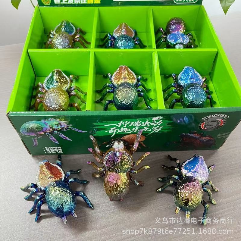 Creative Electroplated Realistic Beetle Model Wind-Up Crawling Fighting Insect Beetle Toy Animal That Moves