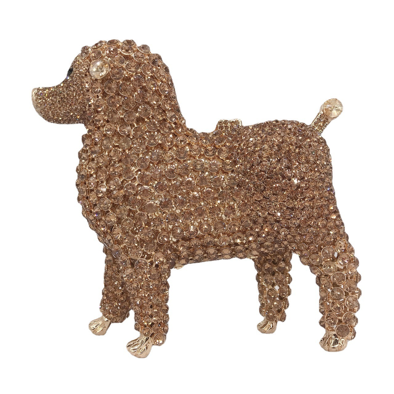 Nuevos productos transfronterizos de perros en forma de bolsas de cena de diamantes caja metálica hueca llena de bolsas de diamantes bolsas de mujer bolsas de mano de banquete europeas y estadounidenses