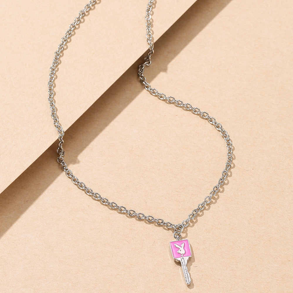 wholesale jewelry cartoon cute rabbit pattern key pendant necklace nihaojewelry