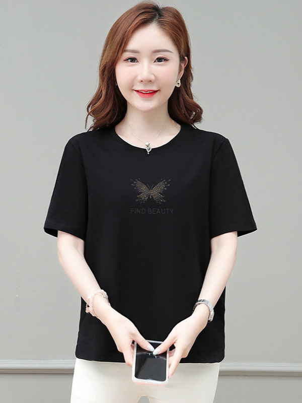 2026 New Short-Sleeved T-Shirt Women's Tops Summer Pure Cotton Round Neck Printed Half-Sleeved T-Shirt Bottoming Shirt
