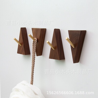 实木挂钩原木衣帽钩墙面装饰挂衣钩黑胡桃卧室墙壁挂勾房间挂衣架