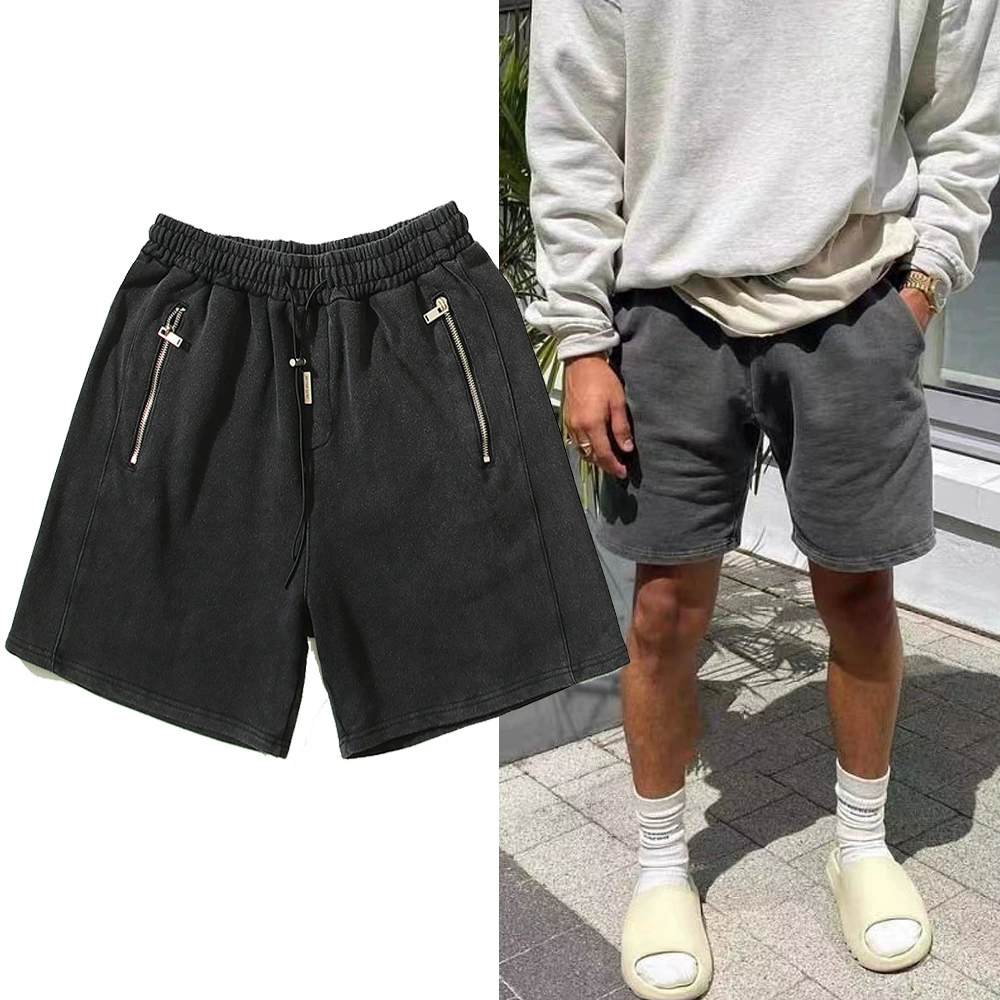 23S Kanye бывшие в употреблении выстиранные шорты на молнии с шнурком мужские и женские свободные повседневные штаны для улицы