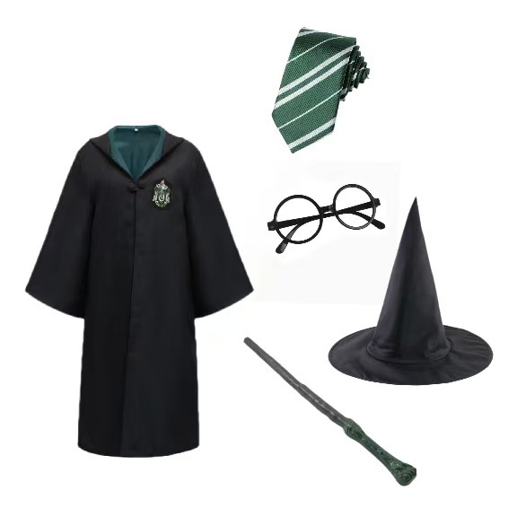 Плащ Слизерина + шляпа + очки + пластиковая волшебная палочка + галстук