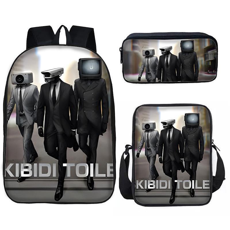 Skibidi Toilet Toilet Man Spoof School Bag Primary and Secondary School Students Backpack Shoulder Bag Pencil Case Backpack Three-Piece Set