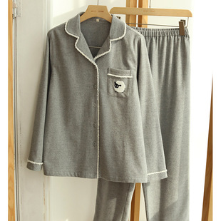 Autumn and Winter Couple New Cotton Brush Fleece Lapel Long Sleeve Trousers Home Clothes Casual Pajamas plus size Can Wear