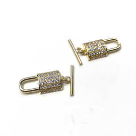 铜镶锆石镀真金包金同心锁OT卡扣手链项链尾链扣子DIY饰品配件
