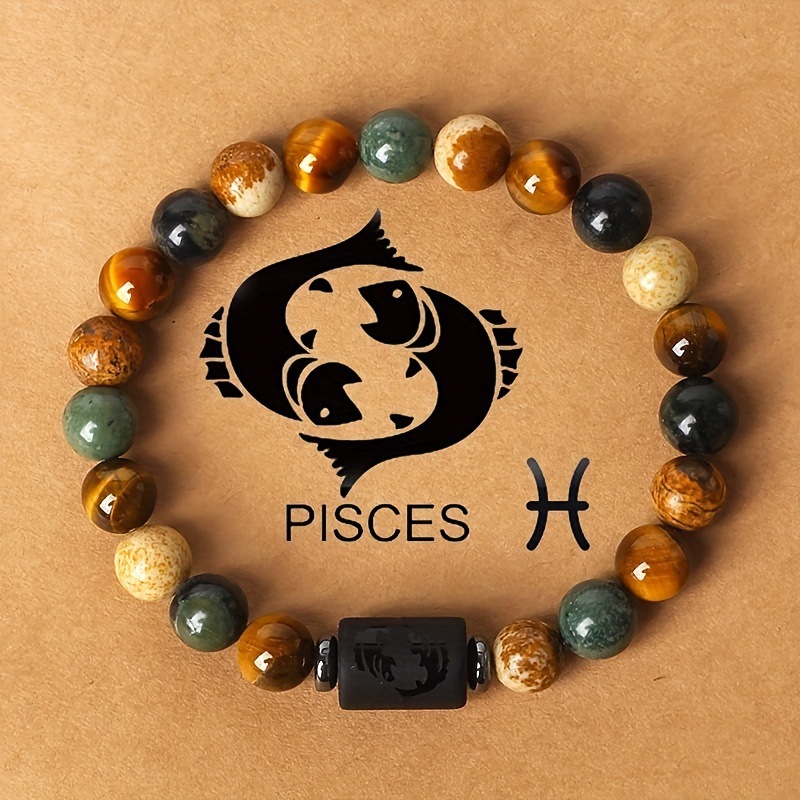 S305-Pulsera de constelación de piedra natural de colores mixtos Piscis#SZ-1238