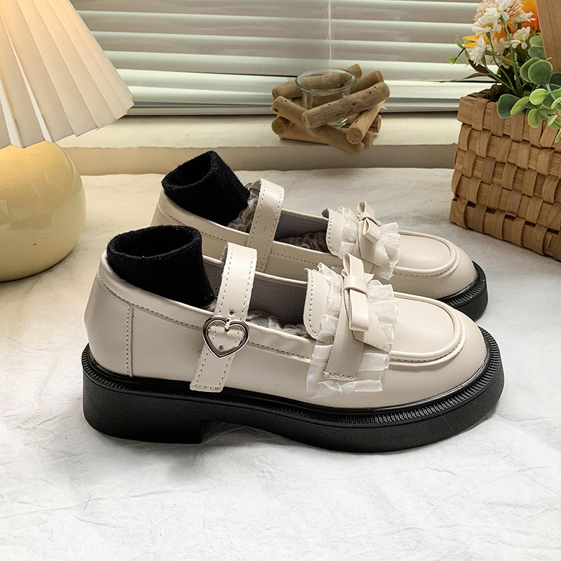 2022 nuevos zapatos japoneses Lolita JK de corte bajo Mary Jane Zapatos simples de cuero blanco con suela gruesa para mujer