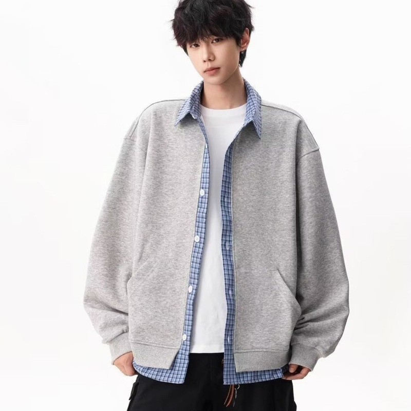 American College Style Plaid Patchwork Fake Two-Piece Cardigan for Men, New Spring and Autumn Loose Casual Couple Sweatshirt Jacket American College Style Plaid Patchwork Fake Two-Piece Cardigan for Men, New Spring and Autumn Loose Casual Couple Sweatshirt Jacket
