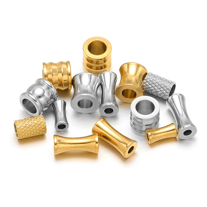 Stainless Steel Gold Plated Mesh Embossed Tube Beads Bone Hole Beads DIY Fashion Necklace Bracelet Beaded Accessories Cross Border Stainless Steel Gold Plated Mesh Embossed Tube Beads Bone Hole Beads DIY Fashion Necklace Bracelet Beaded Accessories Cross Border