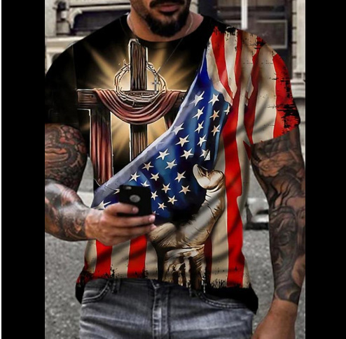 国境を越えた貿易 3D プリントアメリカ国旗 Tシャツファッションストリート紳士服デジタル印刷 Tシャツソースメーカー紳士服|undefined