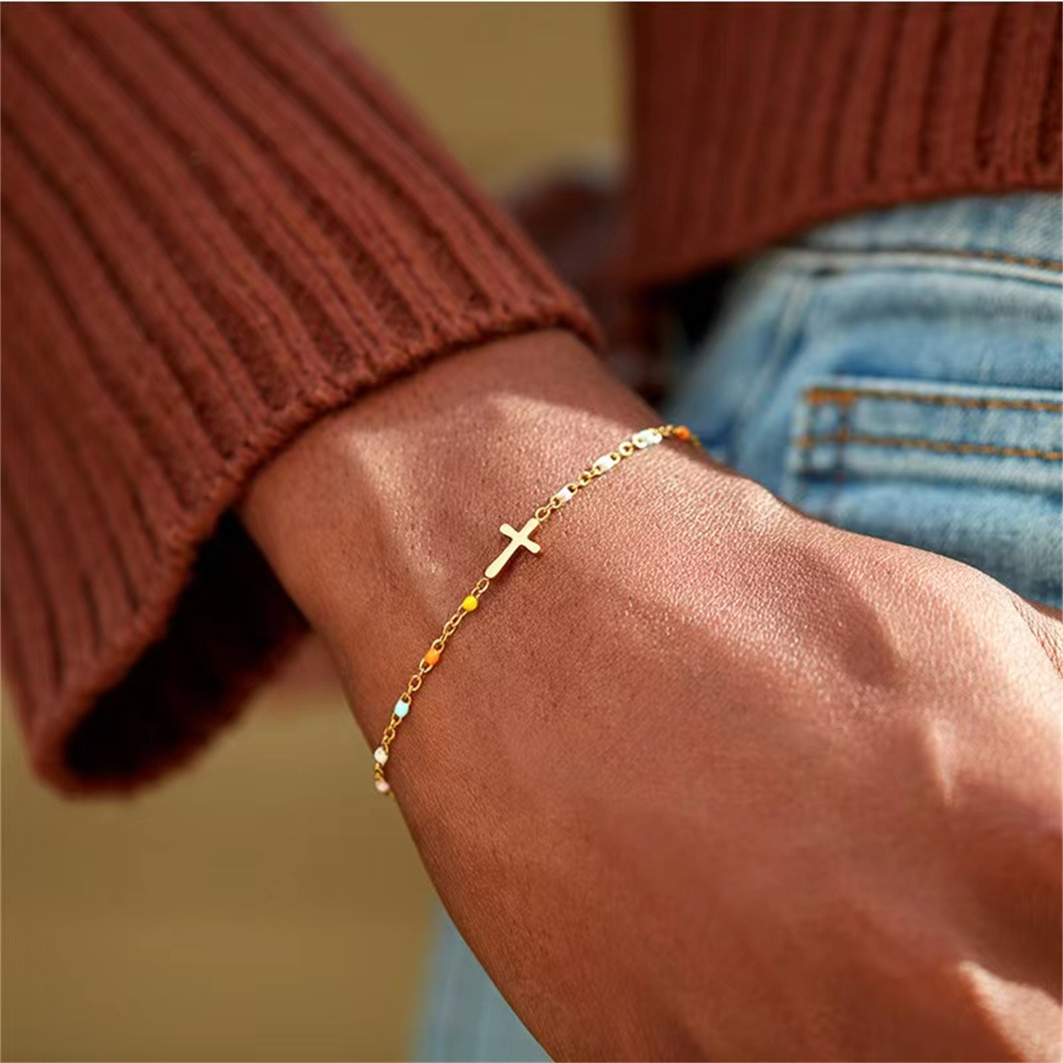 Simple Style Cross Sterling Silver Plating 18k Gold Plated White Gold Plated Bracelets display picture 4