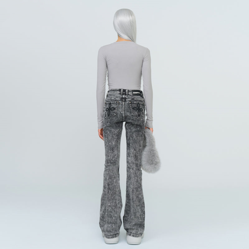 SMFKMIRAGE 팬텀 눈송이 꽃 무늬 청바지 스트레치 빈티지 스파이스 바지