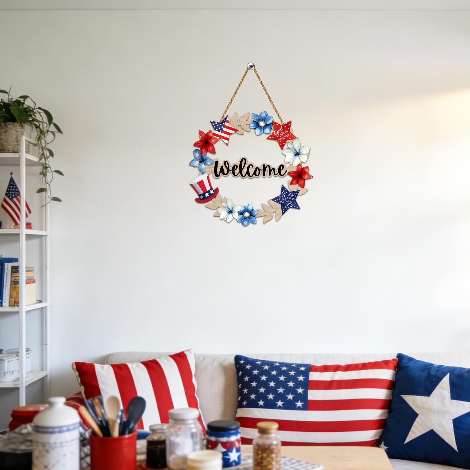 Amazon Transfronterizo Día de la Independencia de los Estados Unidos Madera Colgante Placa de Fiesta Pared Signos Decoración