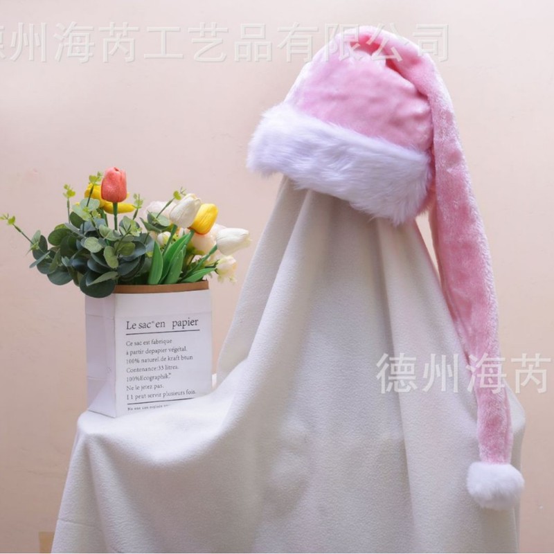 2025圣诞节装饰品红色蓝色黑色粉色圣诞树成人儿童长毛绒圣诞帽|undefined