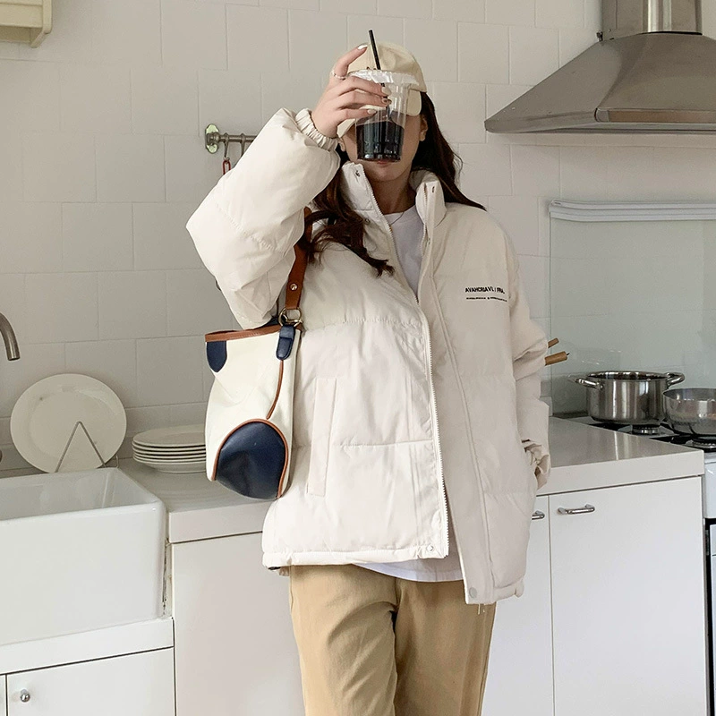 Простая пуховая куртка с хлопковой подкладкой, женское Новое поступление в Корейском стиле, модный Свободный приталенный костюм для хлеба, короткое пальто с хлопковой подкладкой