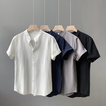 夏季唐装男短袖衬衫新中式男装棉麻中国风茶服养生打座禅修居士服