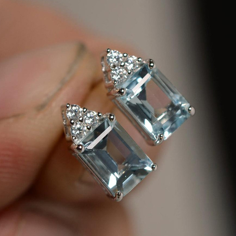 Fashion Aquamarine Zircon Earrings Retro Copper Earrings display picture 1