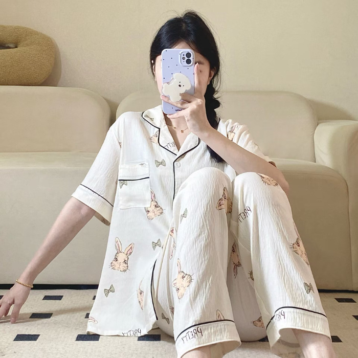 Verano nuevo pijama de amor mujer adorable oso simple ocio delgado nubes algodón ropa doméstica dos piezas conjunto al por mayor