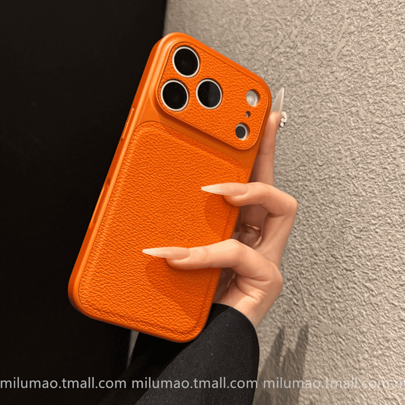 Simple color sólido estriado de cuero 17 para Apple 17PROMAX estriado de lichi caso de teléfono iPhone 16 cubierta