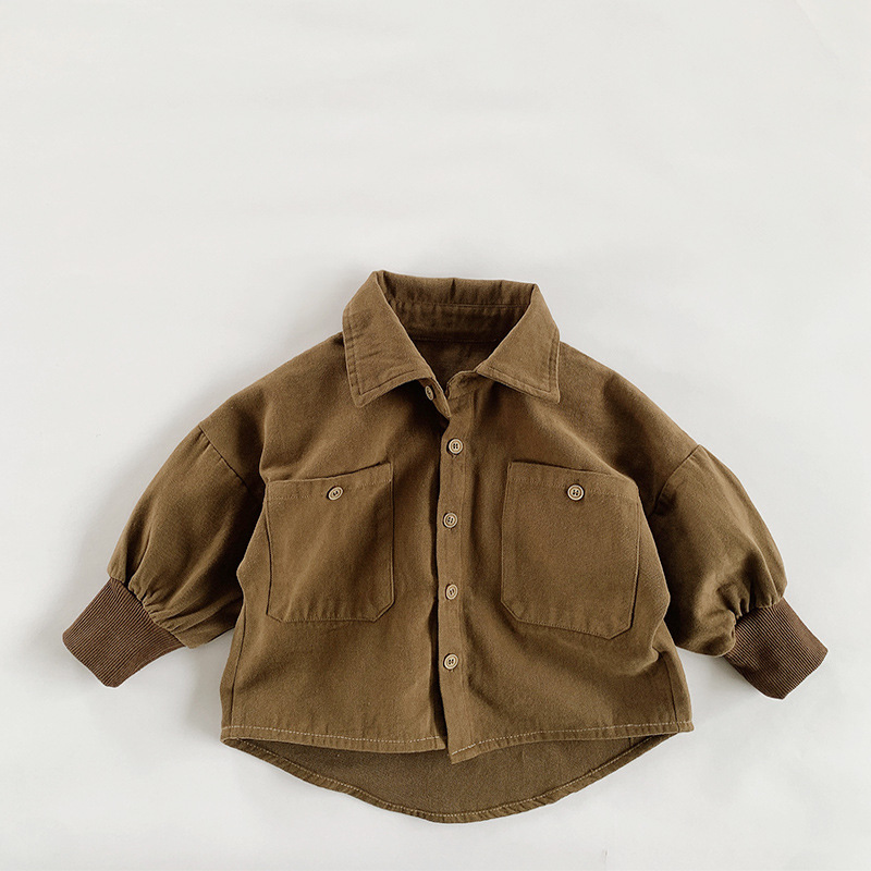 Camisa de estilo coreano para niños Mori cepillado abrigo de un solo pecho para niños otoño nueva camisa de manga larga moda