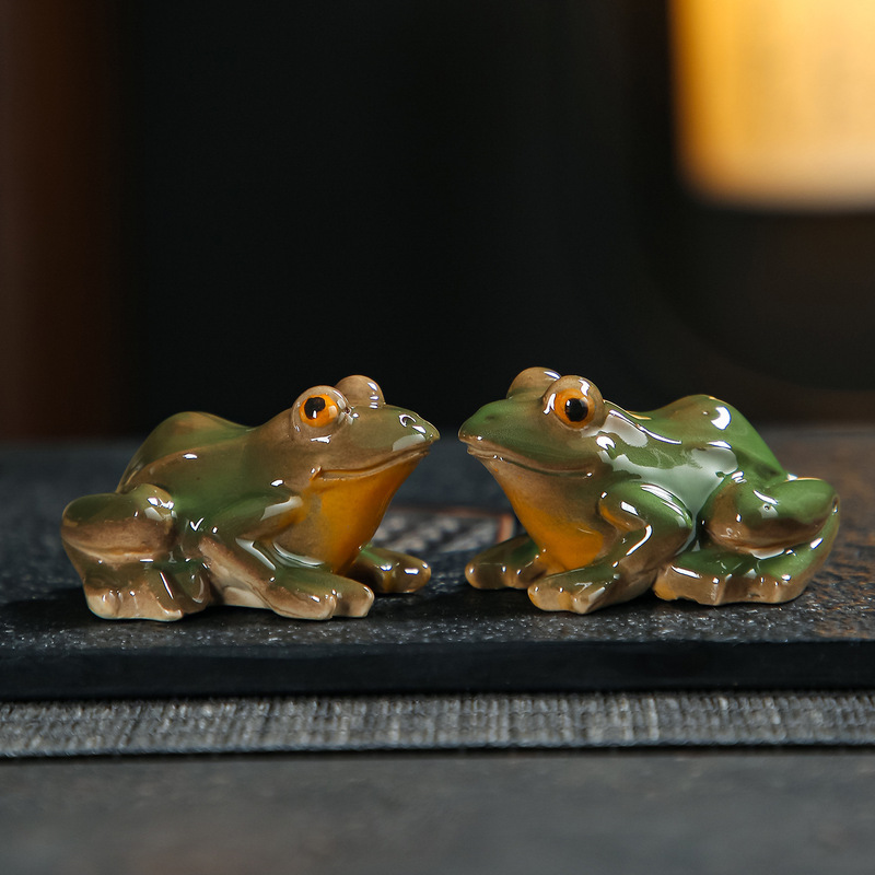 Cross-Border Creative and Fun Ceramic Sitting Frog Decorative Ornament for Tv Cabinet, Living Room, Office Desk, Small Decoration Piece, Coarse Pottery