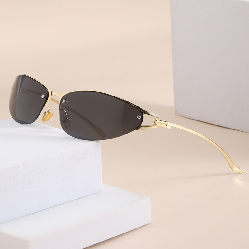 European and American New Style Sunglasses for Women, Pink Cat-Eye Half-Frame Sunglasses, High-End Korean Style Y2K Headband Trendy Sunglasses
