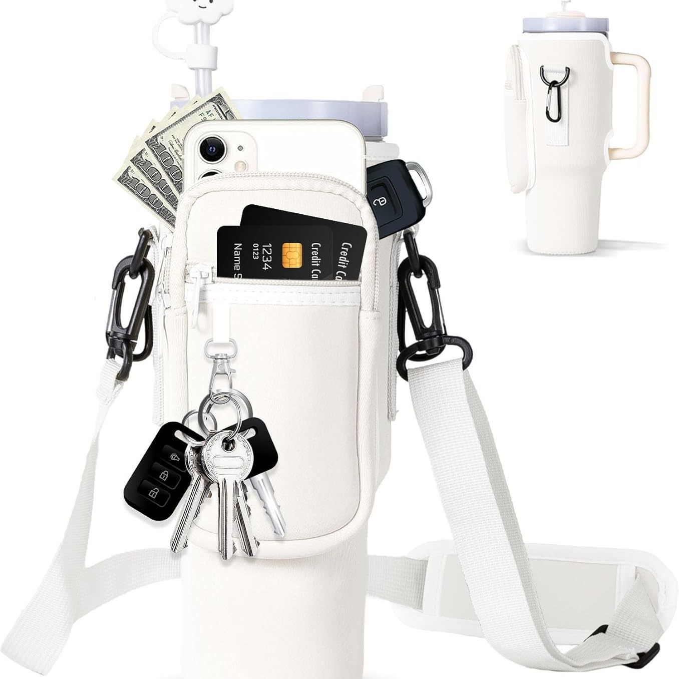 화이트 (키체인 + 더블지퍼 + 카라비너 + 스팟배송)