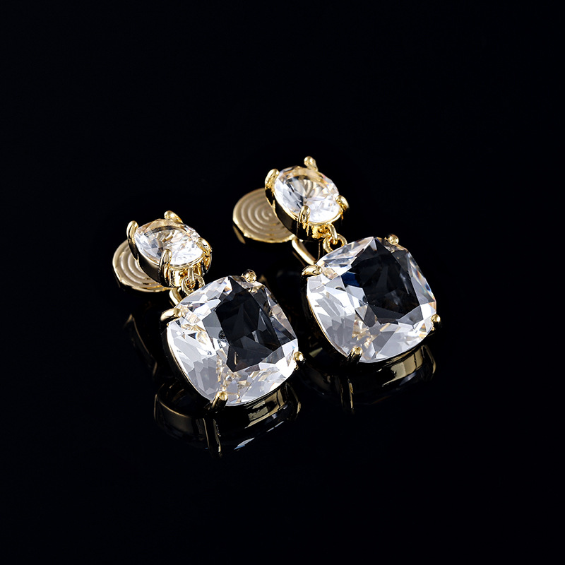 EH242 invisible de una sola pieza mosquito bobina clip de oreja sin perforado simple cuadrado transparente cristal pendientes gotas para los oídos espárragos